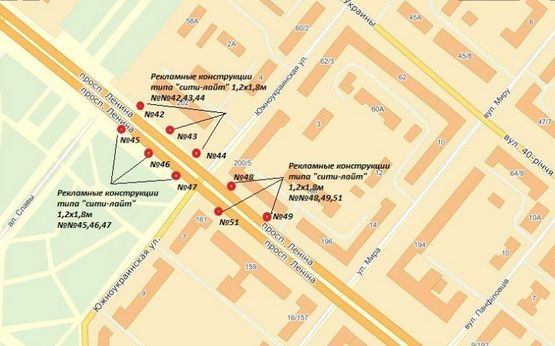 Схема рекламной плоскости по адресу пр. Соборний — навпроти готелю "Дніпро",№1