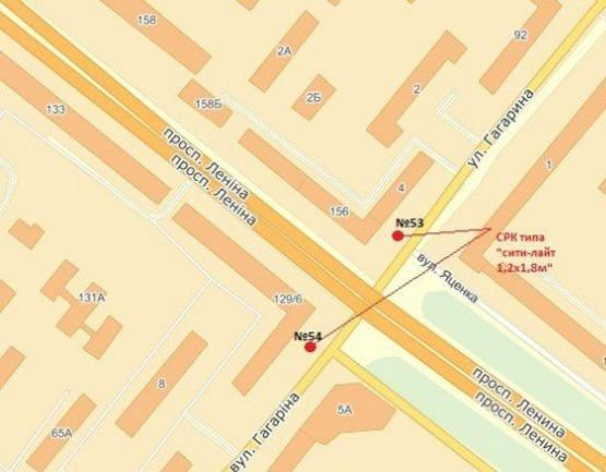 Схема рекламної площини за адресою пр. Соборний — вул. Гагаріна, ліворуч