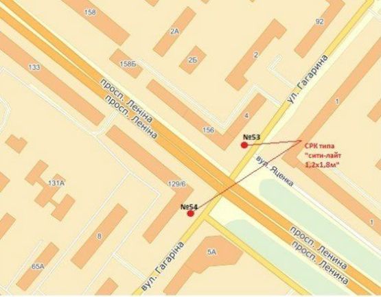 Схема рекламної площини за адресою пр. Соборний — вул. Гагаріна, праворуч (Білла)