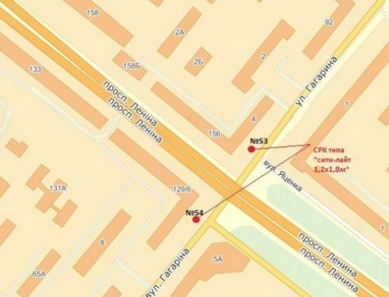 Схема рекламной плоскости по адресу пр. Соборний — вул. Гагаріна, праворуч (Білла)