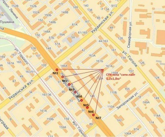 Схема рекламної площини за адресою вул. Українська — вул. Запорізька