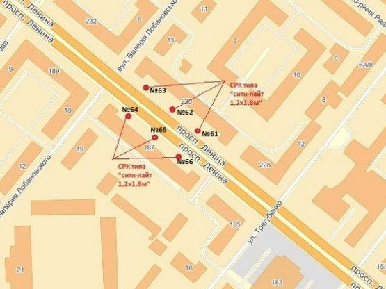 Схема рекламної площини за адресою пр. Соборний — вул. Добролюбова, №1