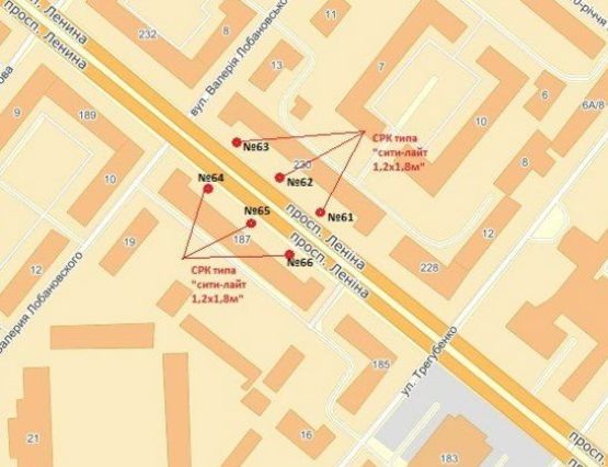 Схема рекламной плоскости по адресу пр. Соборний — вул. Добролюбова, №1