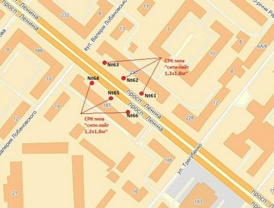 Схема рекламной плоскости по адресу пр. Соборний — вул. Добролюбова, №3