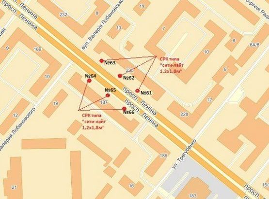 Схема рекламной плоскости по адресу пр. Соборний — вул. Трегубенка, №2