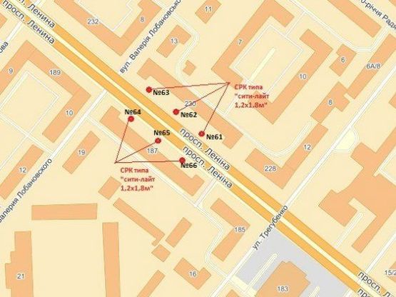 Схема рекламной плоскости по адресу пр. Соборний — вул. Трегубенка, №2