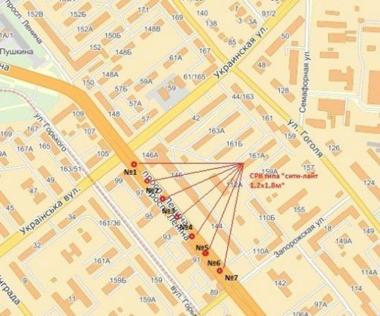 Схема рекламної площини за адресою вул. Українська — вул. Запорізька