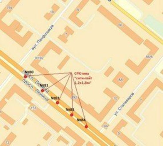 Схема рекламної площини за адресою вул. Панфіловців — вул. Сталеварів