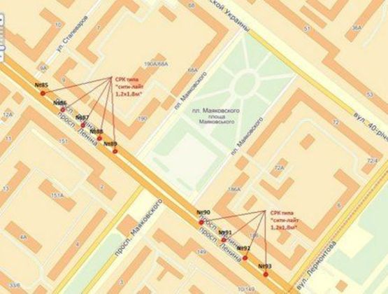 Схема рекламной плоскости по адресу вул. Сталеварів — вул. Маяковського