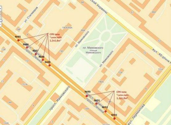 Схема рекламной плоскости по адресу вул. Сталеварів — вул. Маяковського