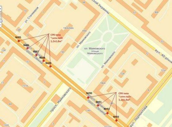 Схема рекламної площини за адресою вул. Сталеварів — вул. Маяковського