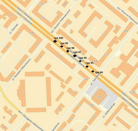 Схема рекламної площини за адресою вул. Трегубенка — вул. Лобановського