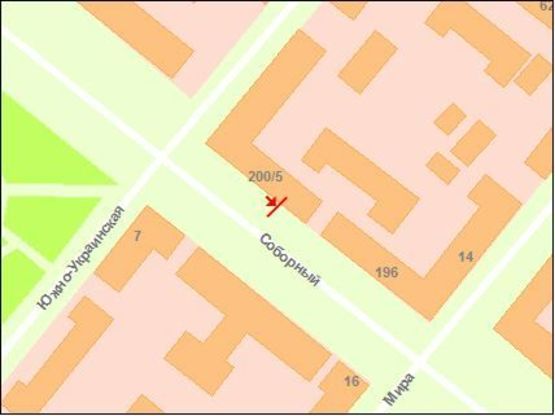 Схема рекламной плоскости по адресу пр. Соборний — вул. Південноукраїнська, №4