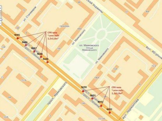 Схема рекламної площини за адресою вул. Сталеварів — вул. Маяковського