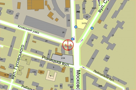 Схема рекламной плоскости по адресу уз. Кловський узвіз біля будинку №30 по вул. Московській
