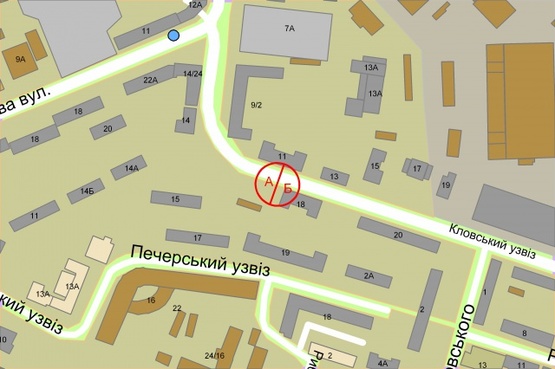 Схема рекламной плоскости по адресу Кловський узвіз, 11 навпроти