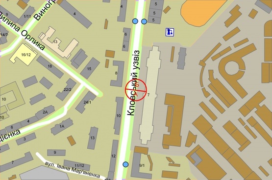 Схема рекламной плоскости по адресу Кловський узвіз, 7