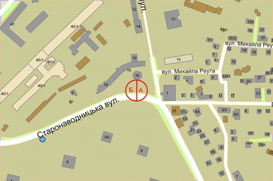 Схема рекламной плоскости по адресу Старонаводницька, за 50 метрів руху до світлофору на перехресті з вул.Добровольчих Батальйонів, ліворуч