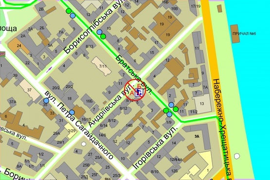Схема рекламної площини за адресою Андріївська, 7(навпроти) / Братська