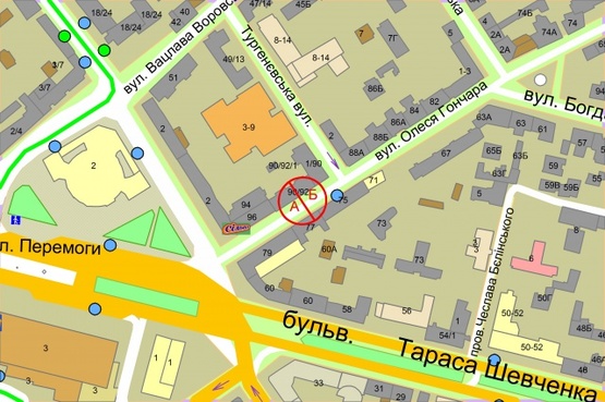 Схема рекламной плоскости по адресу Гончара Олеся, 92 (за 100 метрів до площі Перемоги)