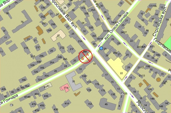 Схема рекламной плоскости по адресу Гончара Олеся, 20/21