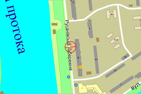 Схема рекламной плоскости по адресу Русанівська набережна, 4 ( Супермаркет "Фуршет")