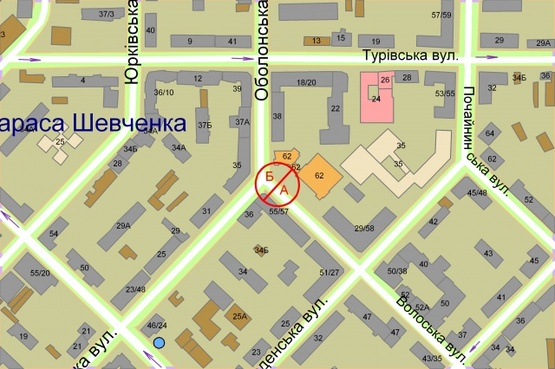 Схема рекламной плоскости по адресу Волоська, 62 (біля спортклубу Sport Life Поділ)