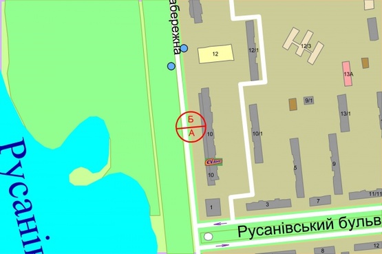 Схема рекламной плоскости по адресу Русанівська набережна, 10 (біля Супермаркету "Сільпо" та ресторану "Муракамі")