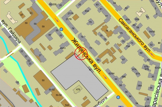 Схема рекламної площини за адресою Жилянська, 47 (після зупинки)