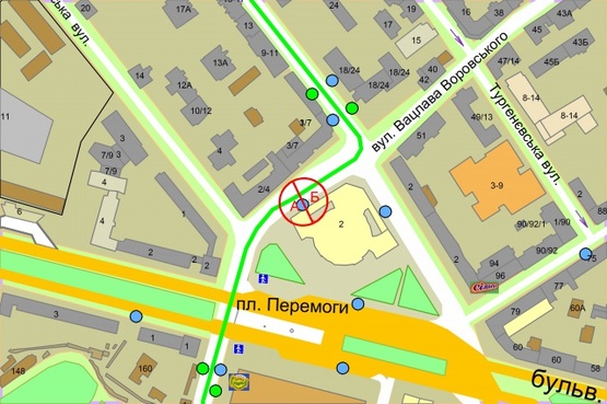 Схема рекламної площини за адресою Площа Перемоги, 2 (біля ЦИРКу) з'їзд з вул. Бульварно-Кудрявська до проспекту Перемоги