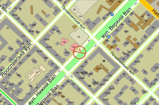 Схема рекламної площини за адресою Нижній Вал, 49 бульварна частина