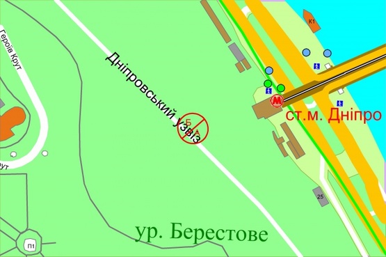 Схема рекламної площини за адресою Дніпровський узвіз, (рух на підйом до центру)