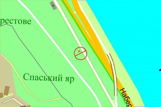 Схема рекламной плоскости по адресу Дніпровський проїзд, рух на підйом від Набережного шосе