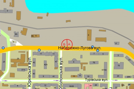 Схема рекламної площини за адресою Набережно-Лугова, 9 / Оболоньска