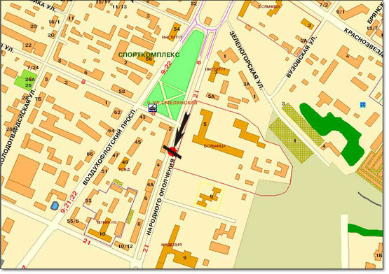 Схема рекламной плоскости по адресу Народного ополчения,2 напр.Жулян