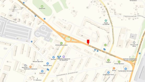 Схема рекламної площини за адресою Ул. Шолуденко, напротив магазина "Чайка" (Шолуденко, 6-В)