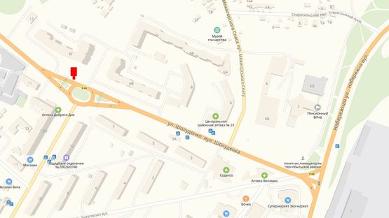 Схема рекламной плоскости по адресу Ул. Шолуденко, напротив "Меридиана" ул. Шолуденко, 6-Г