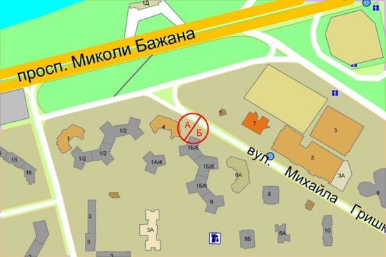 Схема рекламной плоскости по адресу Михайла Гришка, 1Б/6  заїзд до ТЦ"Алладін"