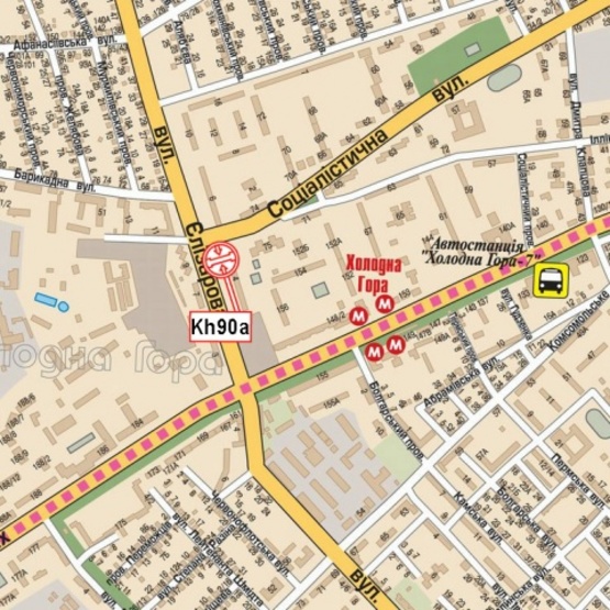 Схема рекламной плоскости по адресу Холодногорская ул.4 (Елизарова ул.), (Райффайзен Банк Аваль, ОщадБанк, 500м. К ст. м. Холодня Гора, ERSTE Банк), в сторону ул. Верхнегиевской