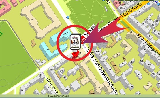 Схема рекламной плоскости по адресу Вул. Льва Толстого, 13 / Вул. Володимирська ("Благовест")