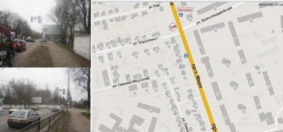 Схема рекламної площини за адресою перехр пр-т. Миру та вул. Борисенко Б