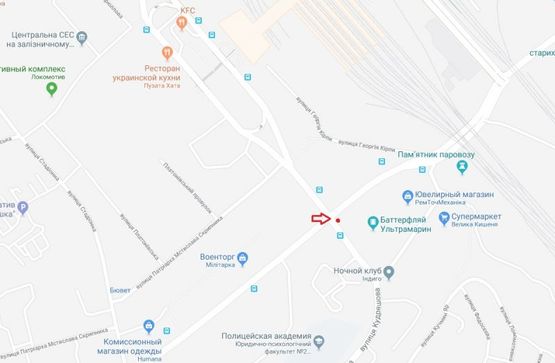 Схема рекламной плоскости по адресу Кудряшова/Липковского 1А(Ультрамарин)в направлении Соломенского парка №1