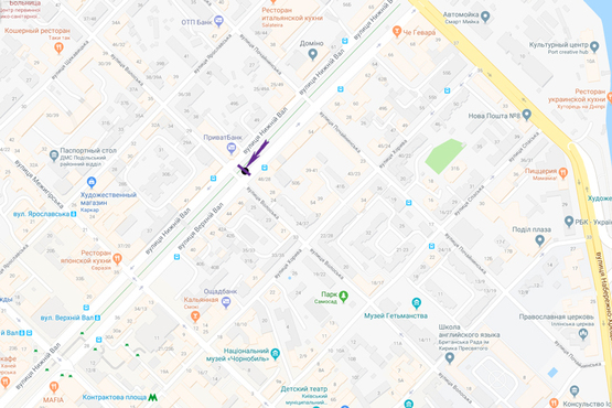 Схема рекламной плоскости по адресу Верхній Вал, 48/28, вул. Волоська