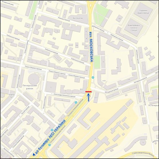 Схема рекламної площини за адресою Кутузова, к Суворова и Кловскому сп., разделитель