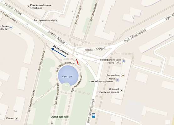 Схема рекламной плоскости по адресу Незалежності - пр. Миру