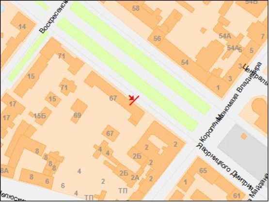 Схема рекламной плоскости по адресу пр.Д.Яворницького, 67д/пр. Карла Маркса, 67Д