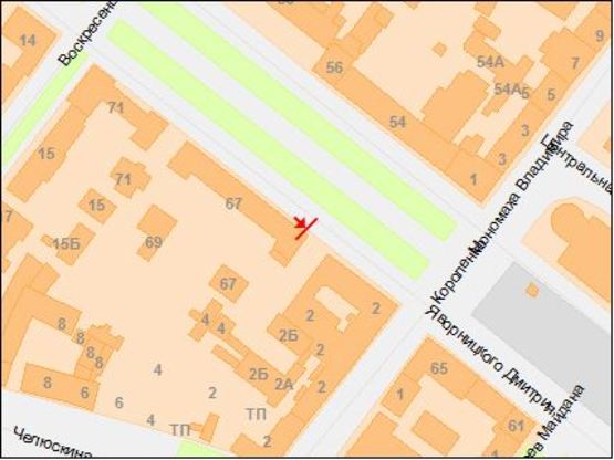 Схема рекламной плоскости по адресу пр.Д.Яворницького, 67д/пр. Карла Маркса, 67Д