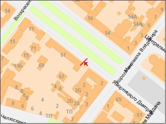 Схема рекламной плоскости по адресу пр.Д.Яворницького, 67д/пр. Карла Маркса, 67Д