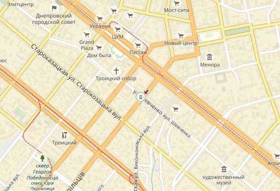 Схема рекламної площини за адресою вул. Січових Стрільців, 4, поруч Райфайзен Банк Аваль, Картопляна Хата, пиццерия Оле-Оле/ул. Артема, рядом Райфайзен Банк Аваль, Картопляна Хата, пиццерия Оле-Оле