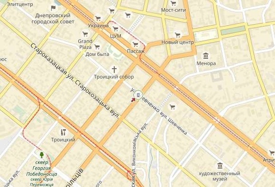 Схема рекламної площини за адресою вул. Січових Стрільців, 4, поруч Райфайзен Банк Аваль, Картопляна Хата, пиццерия Оле-Оле/ул. Артема, рядом Райфайзен Банк Аваль, Картопляна Хата, пиццерия Оле-Оле